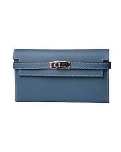 Hermes Kelly Fold Wallet, Epsom, Blue Jean, Linsquare, box/db